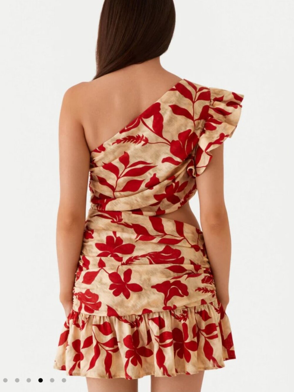 Peppermayo Maisie Red Green Floral Linen One-Shoulder Mini Dress Size 10 - Picture 2 of 9